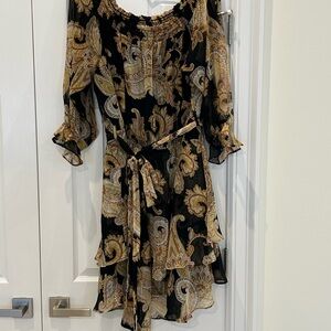 City Chic Black and Gold Paisley Long Sleeve Dress